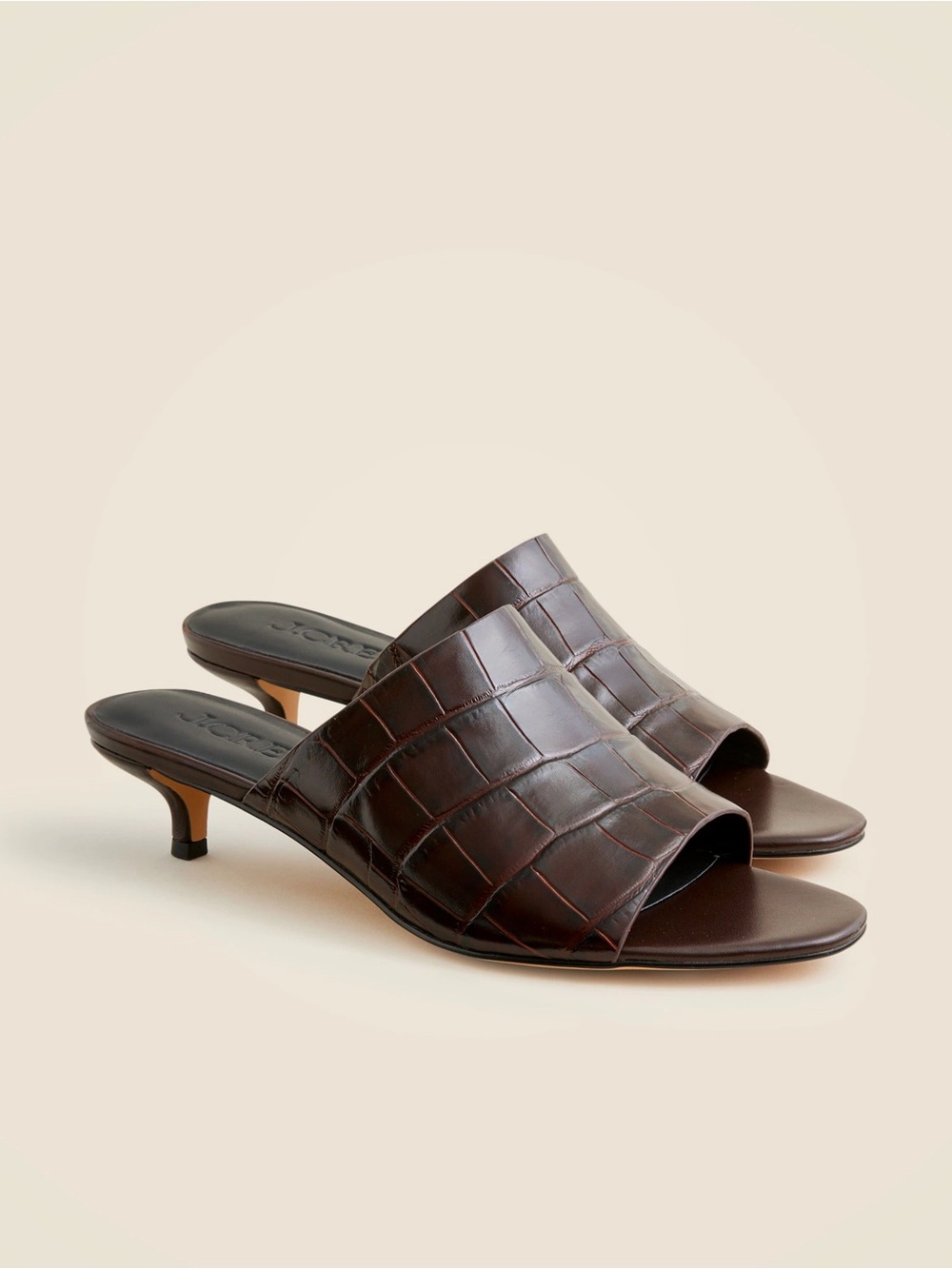 NWOT J. Crew Black Croc-Embossed Slide Mules